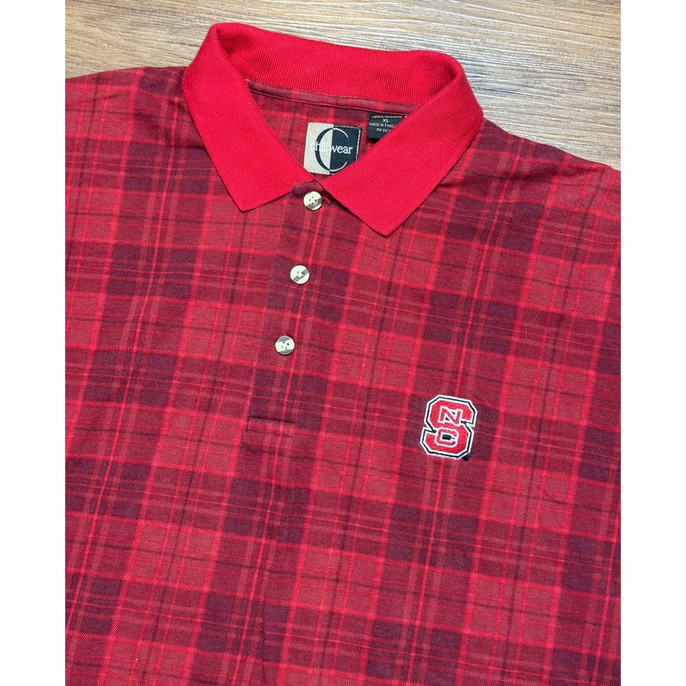 VTG Chiliwear NC State Wolfpack Polo Shirt Mens Red Plaid Pique NCAA Sz XL